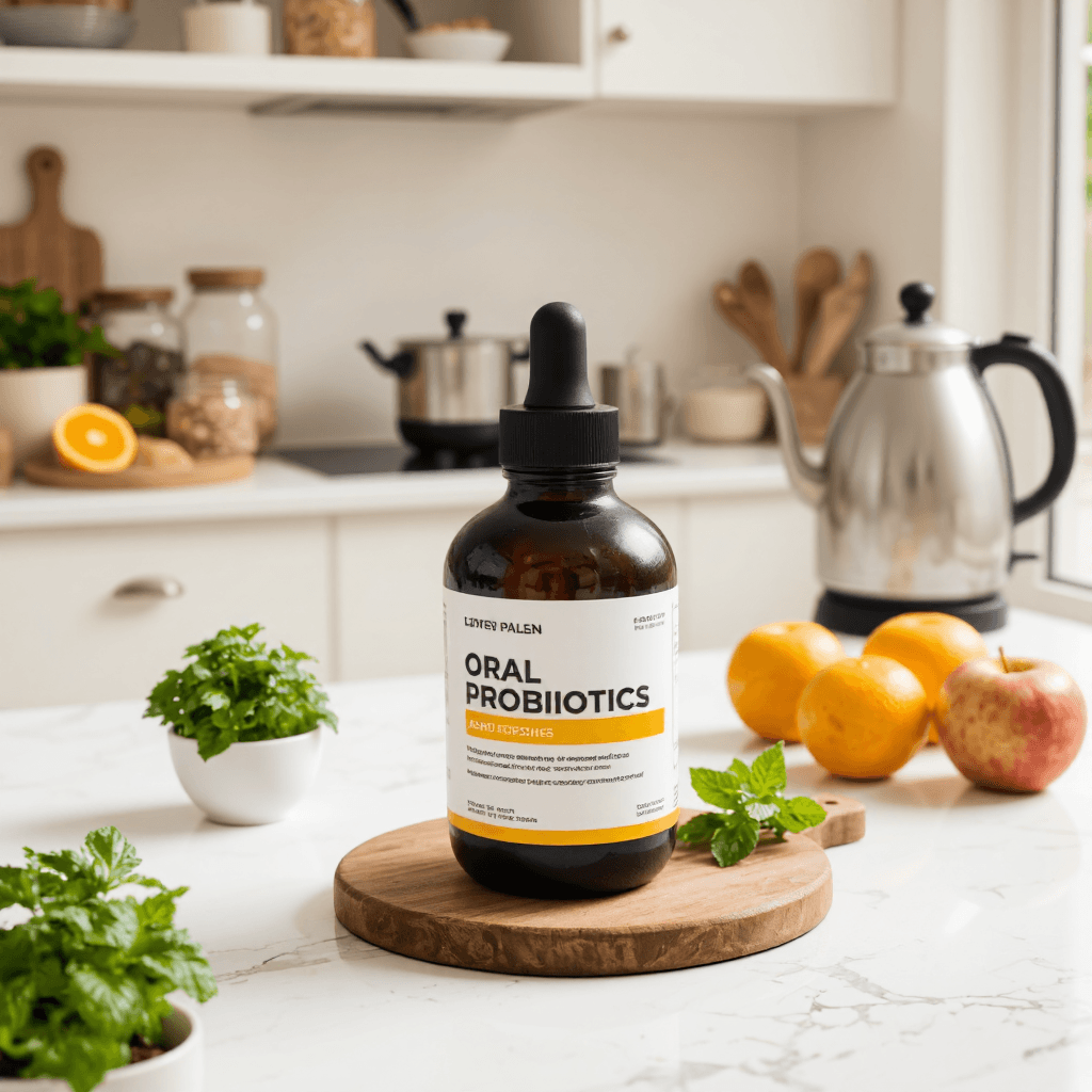 product photography of bottle of oral probiotics