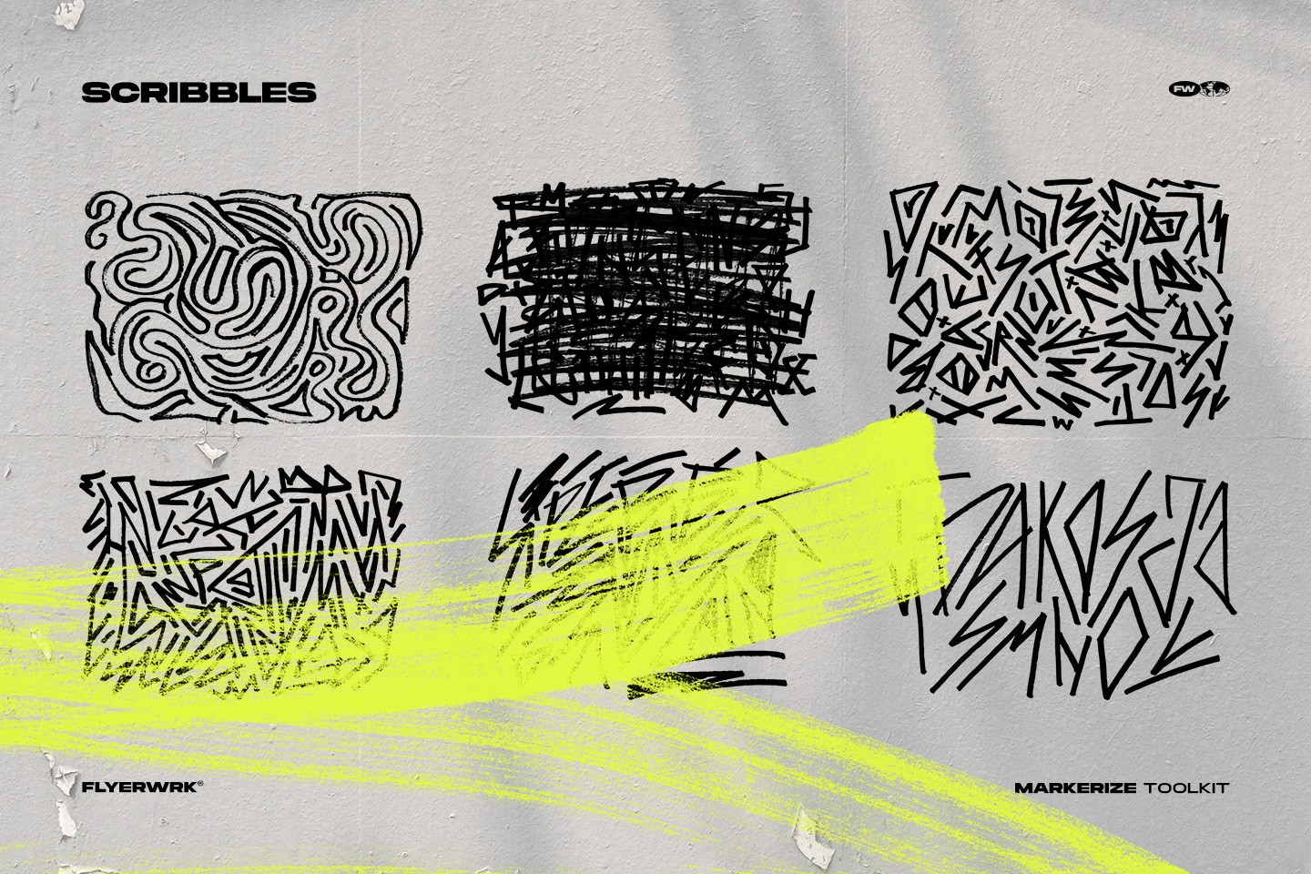 Markerize abstract scribbles collection with high resolution black ink marker textures and various hand drawn patterns