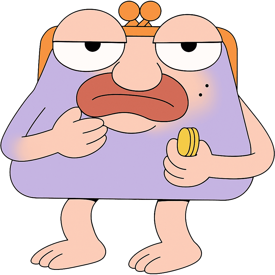 illustration of a purse shaped character holding coins