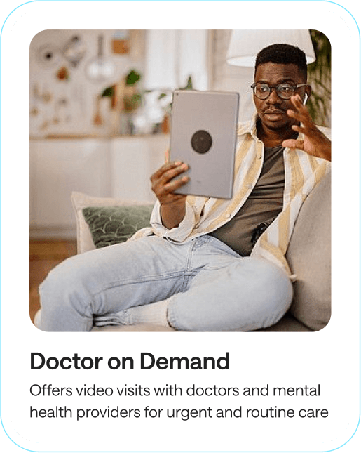 Person on a video call with a doctor using a tablet, illustrating the Doctor on Demand telehealth service.