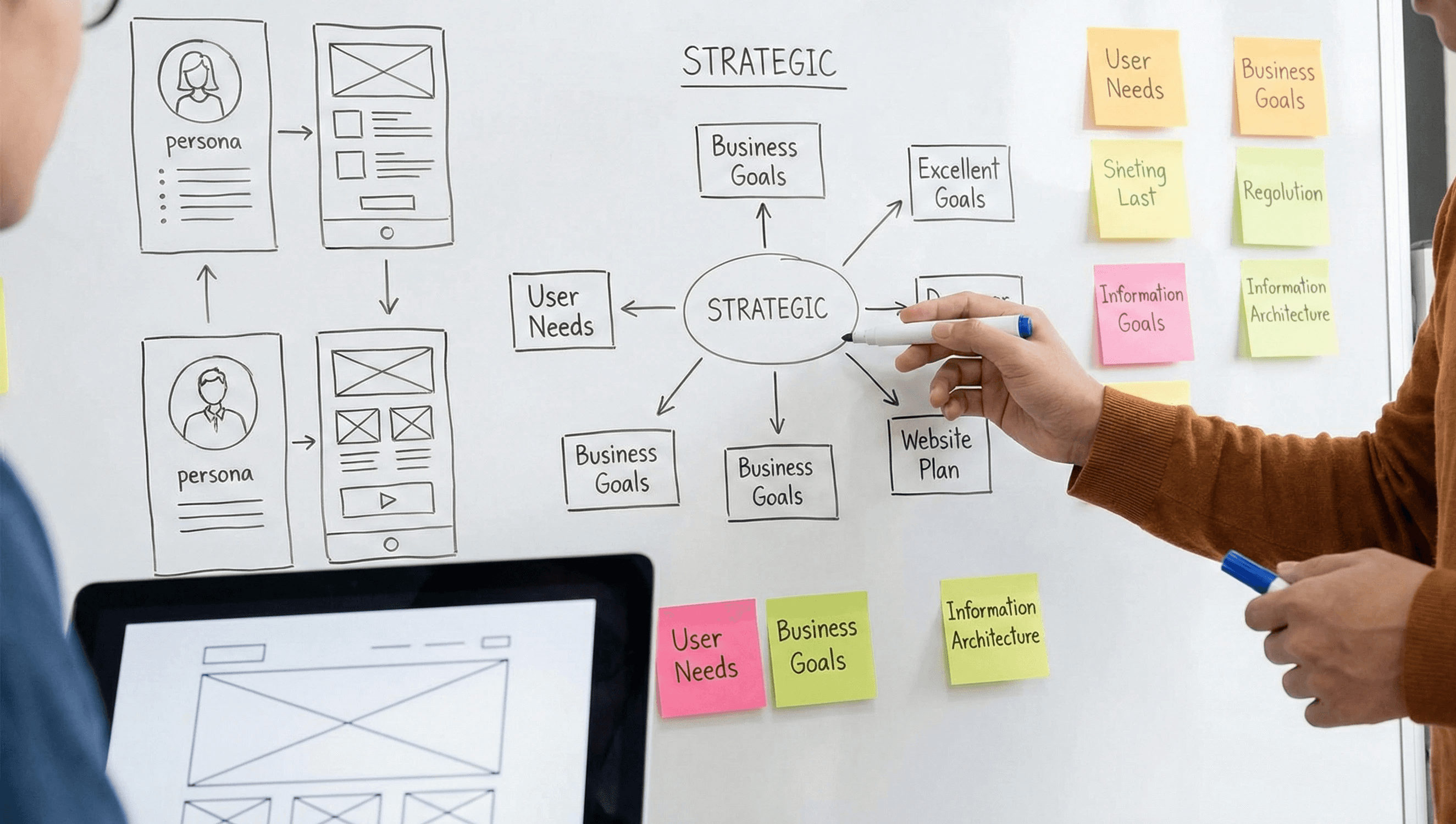 Two colleagues collaborating over paperwork at an office desk, with plants in the background.