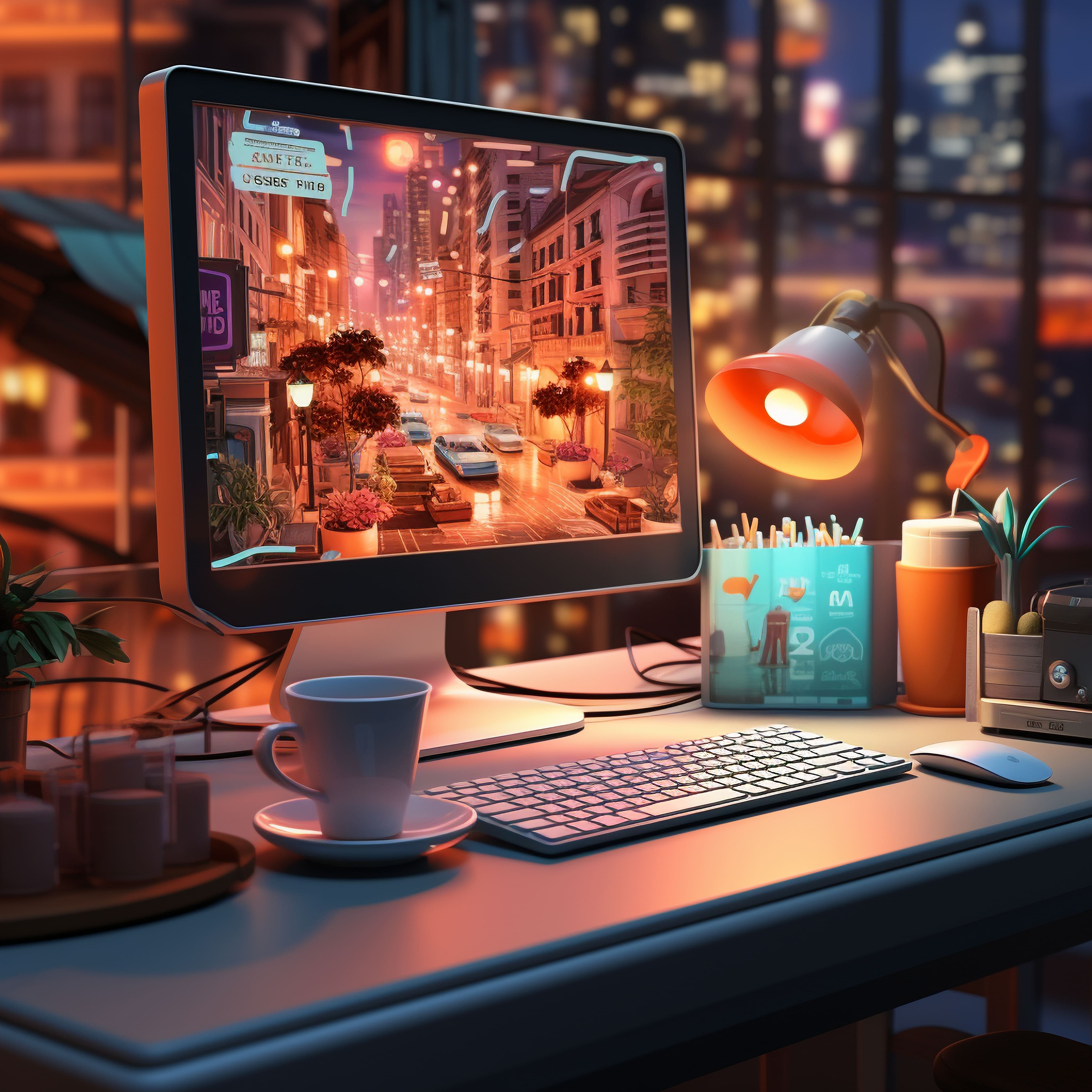 pc on table at night