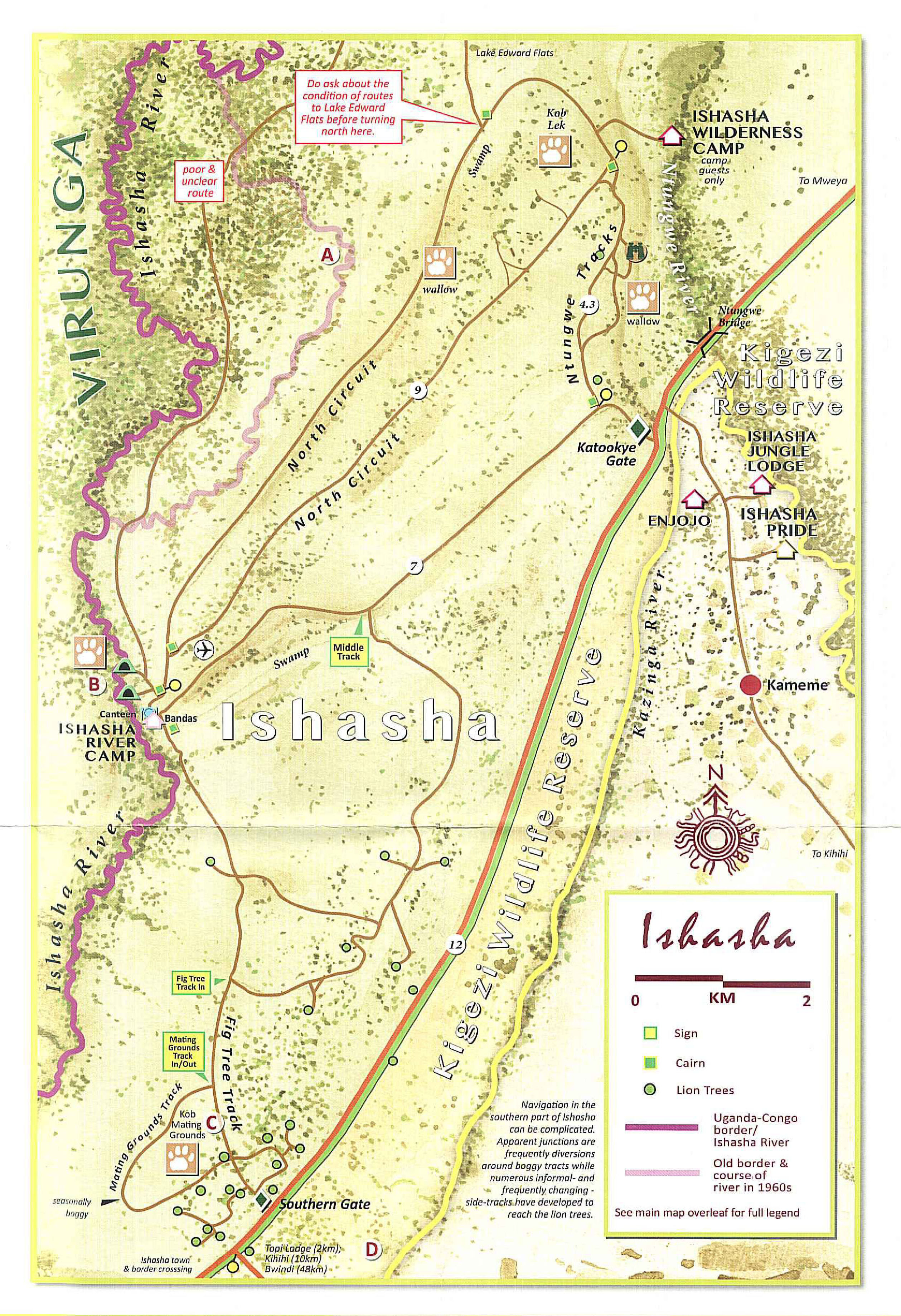 A map showing Ishasha sector and the neighborhood