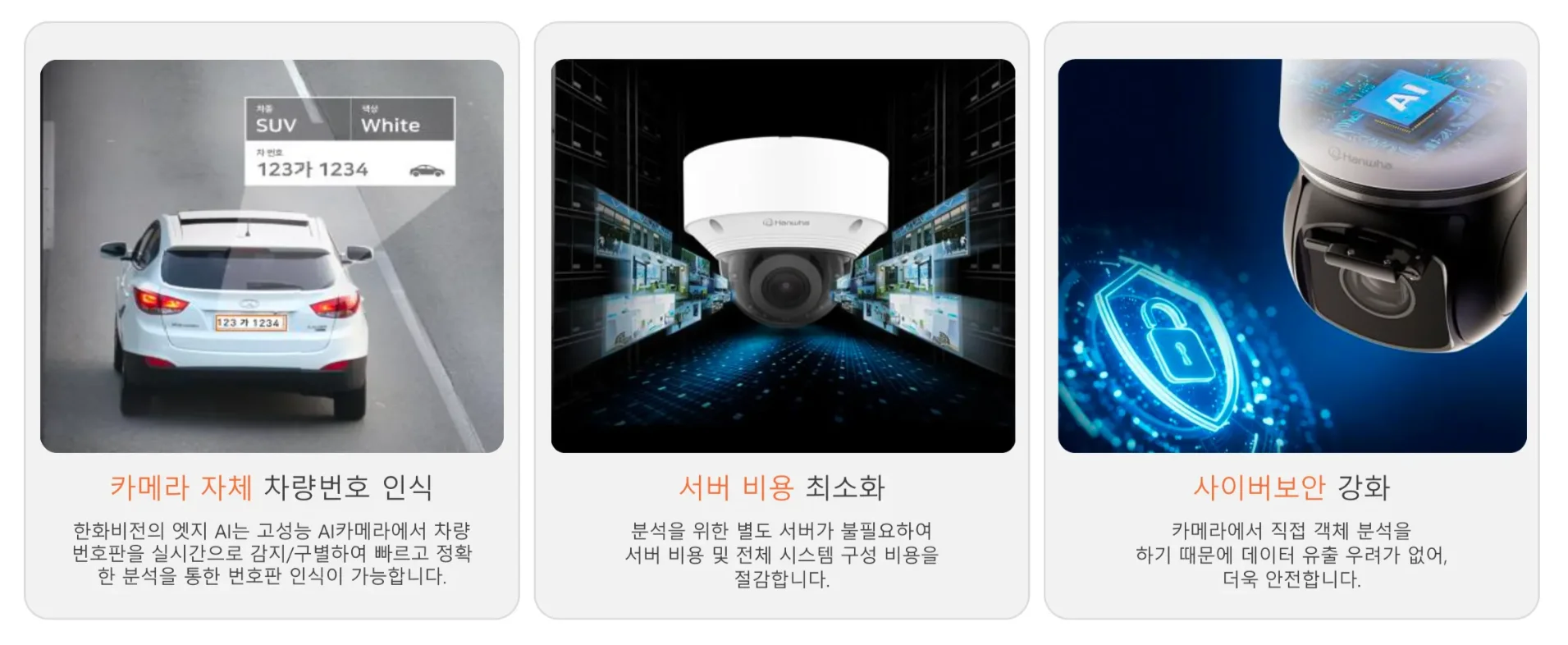 힌화비전 모플은 고성능 AI 카메라에서 실시간을 번호판을 분석하기 때문에 빠르고 정확한 분석이 가능하다.