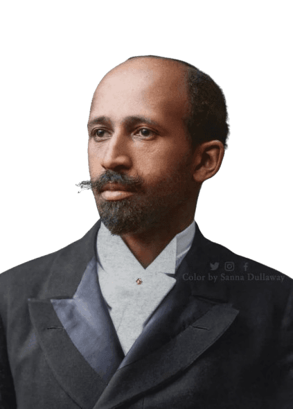 A colorized portrait of a distinguished man with a neatly trimmed mustache and goatee, dressed in formal attire, including a high-collared white shirt and a dark suit jacket. His thoughtful gaze is directed slightly to the side, and the soft background adds a refined, historical atmosphere. The image highlights his intellectual demeanor and poise, capturing a sense of dignity and calm authority.