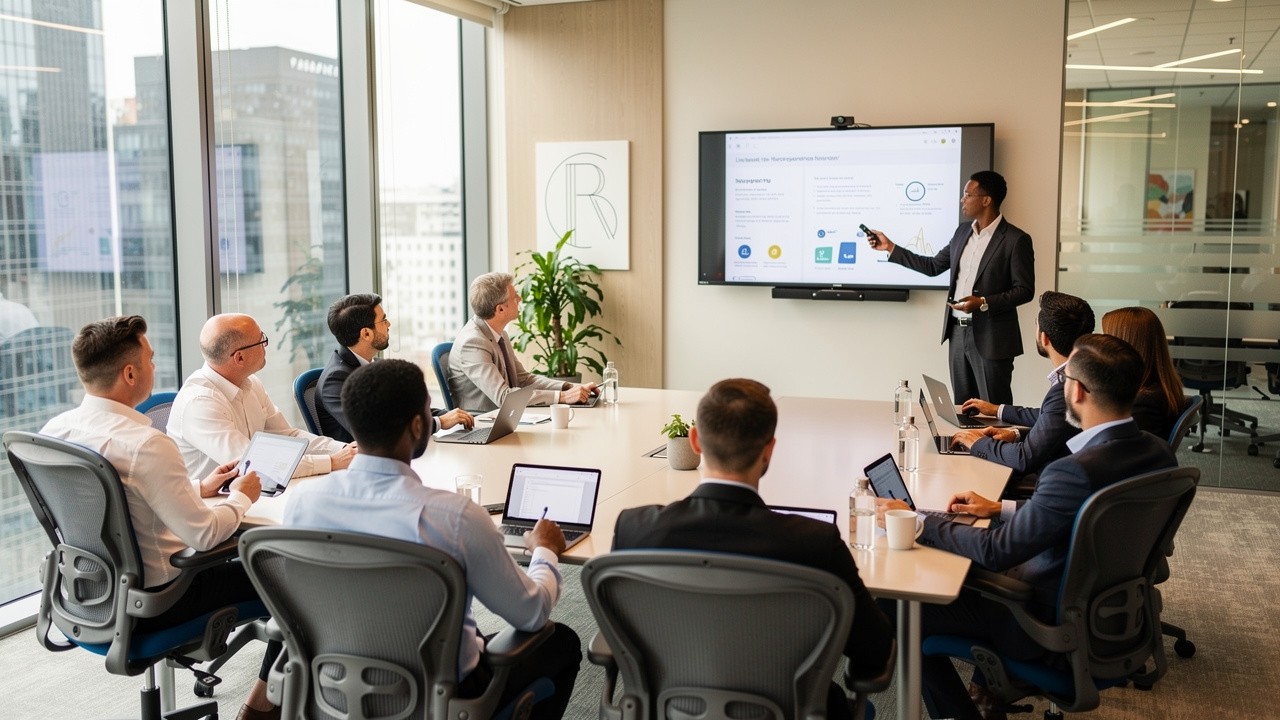 Sales team participating in script training workshop