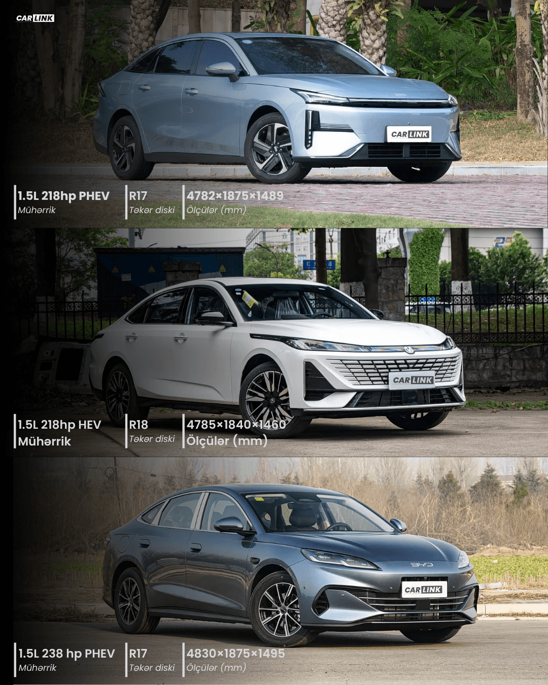 Geely Galaxy L6, Changan Eado Blue Whale və BYD Seal 06 DM-i texniki göstəricilərinin müqayisəsi