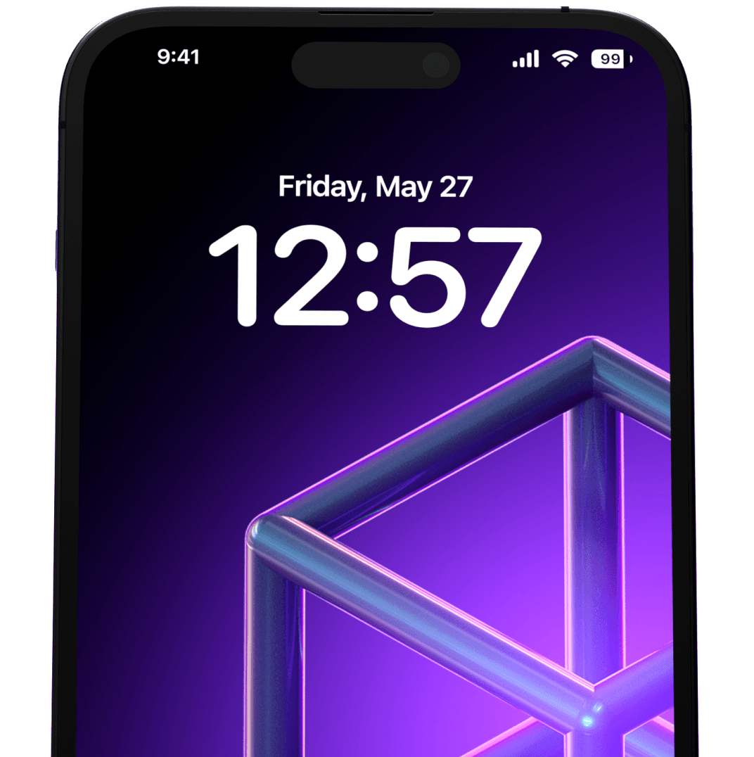 iPhone homescreen with a hexagon in a purple gradient background