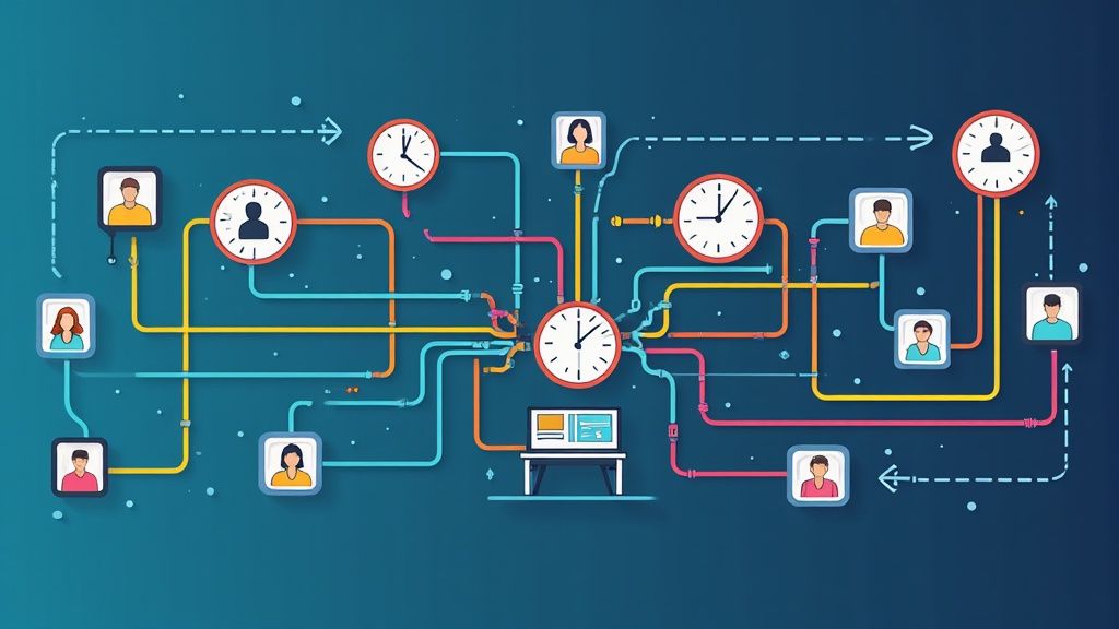 A diagram illustrating the flow of real-time data from various customer touchpoints to a central integration hub and out to different hotel systems.