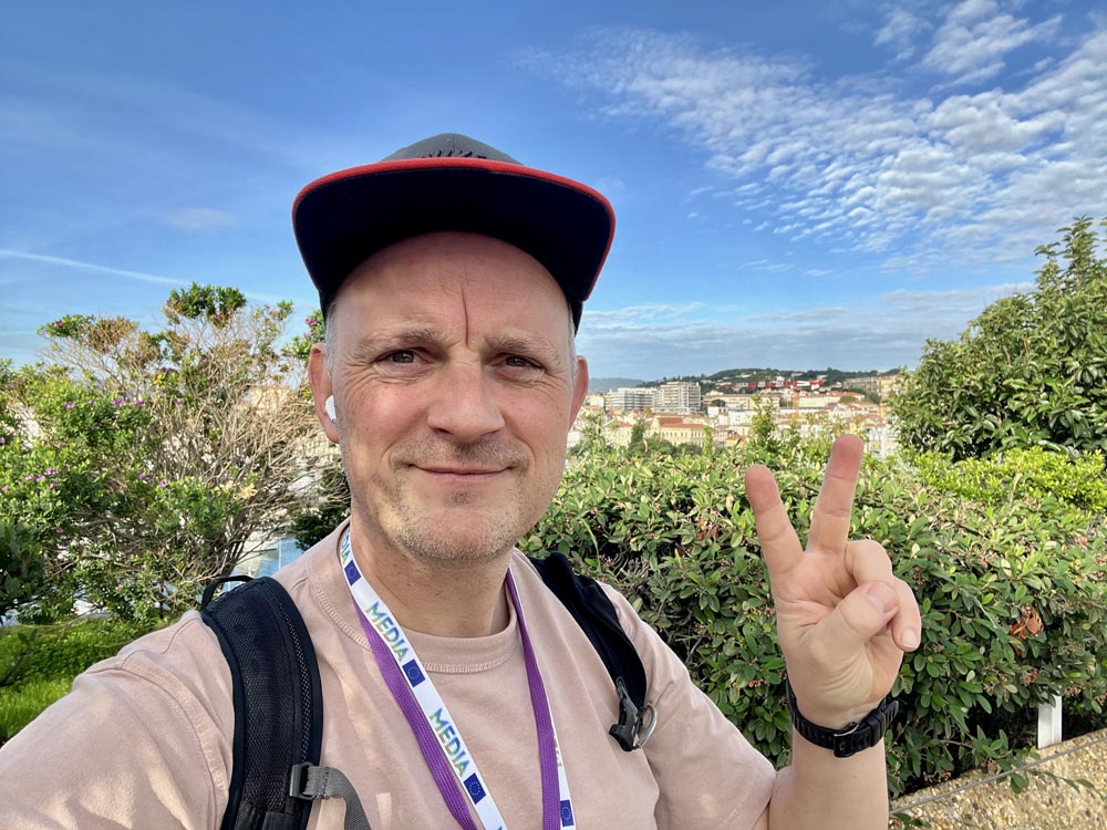 Our co-founder Daniel Gjøde at MIPCOM in Cannes at the Creative Europe MEDIA stand.