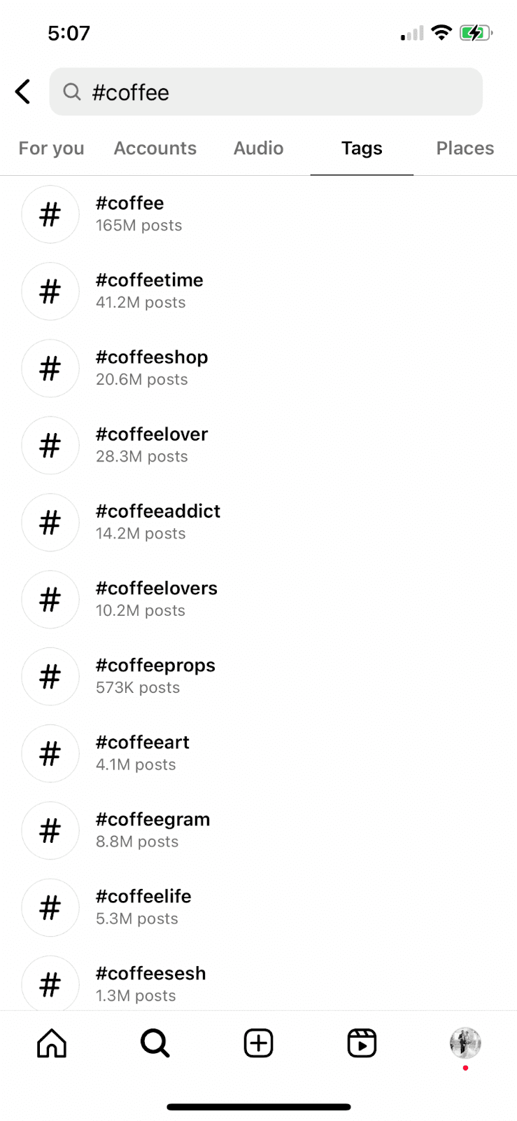 hashtag search on instagram