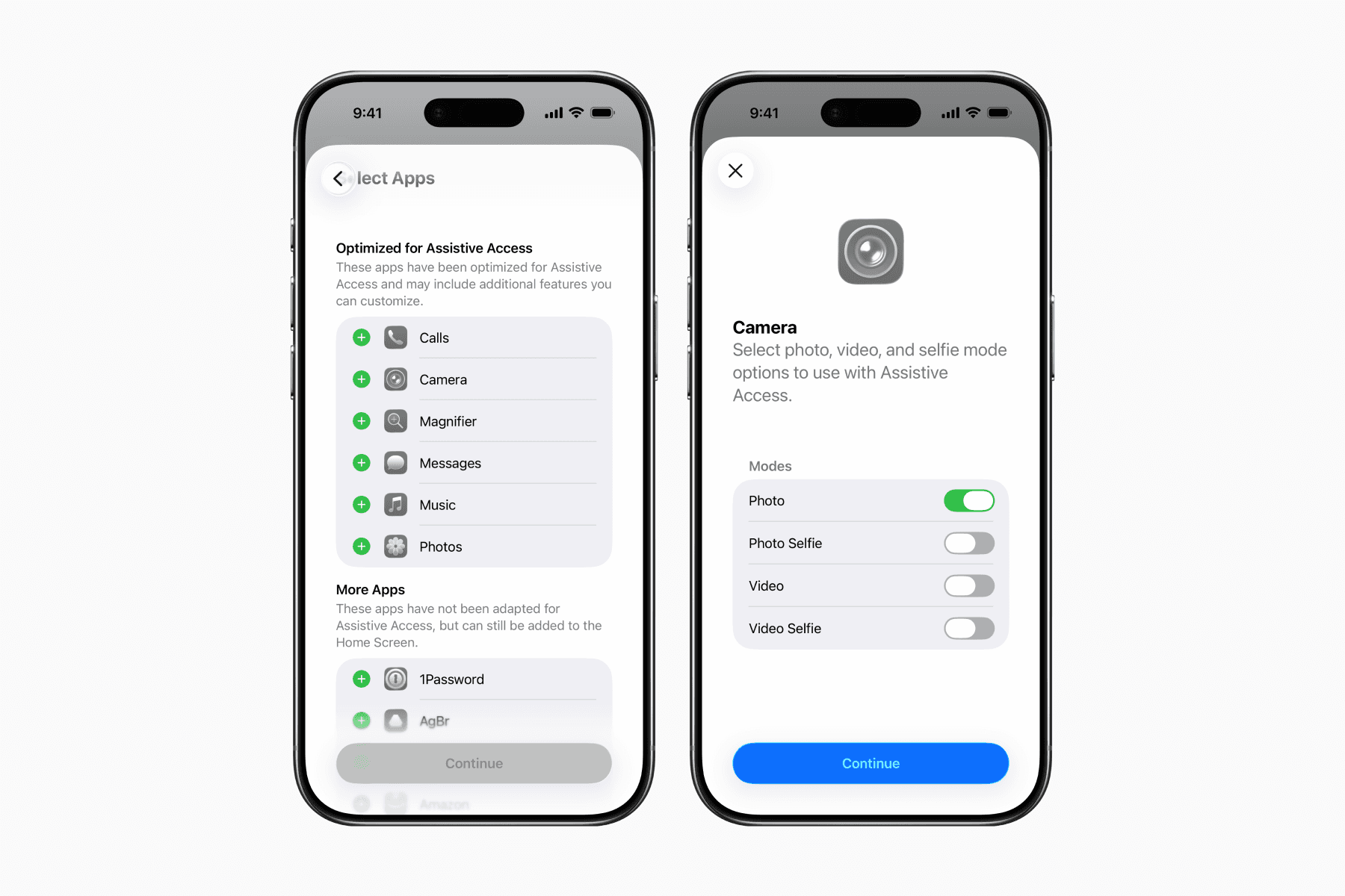 App selection in the Assistive Access settings on the iPhone