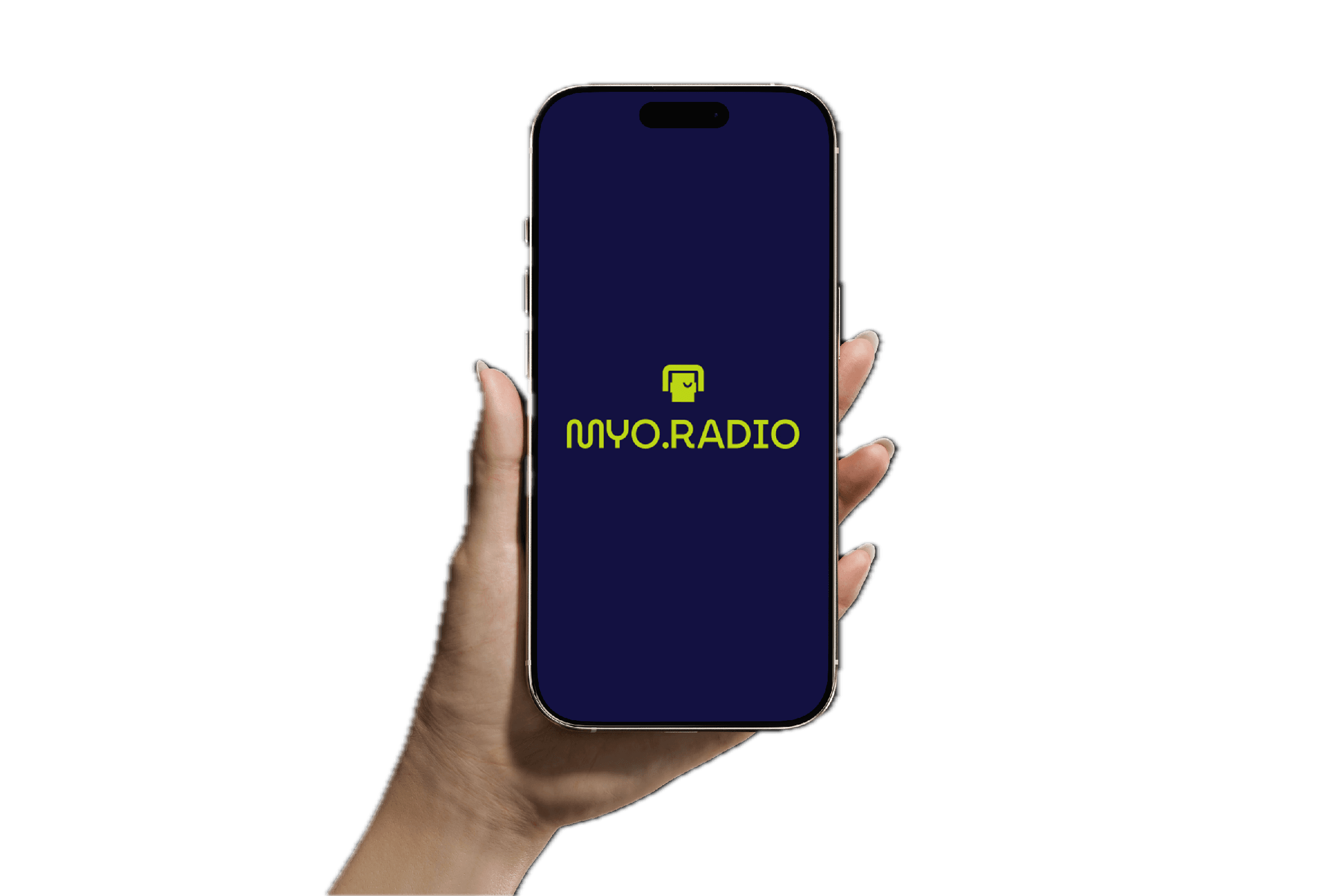 Screenshot of the myo.radio mobile app showing the broadcasting interface.