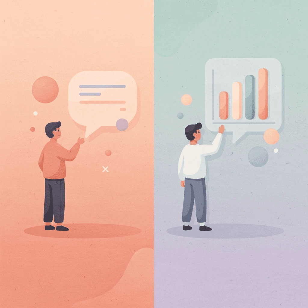 Split scene showing person confused on left versus organized workflow on right