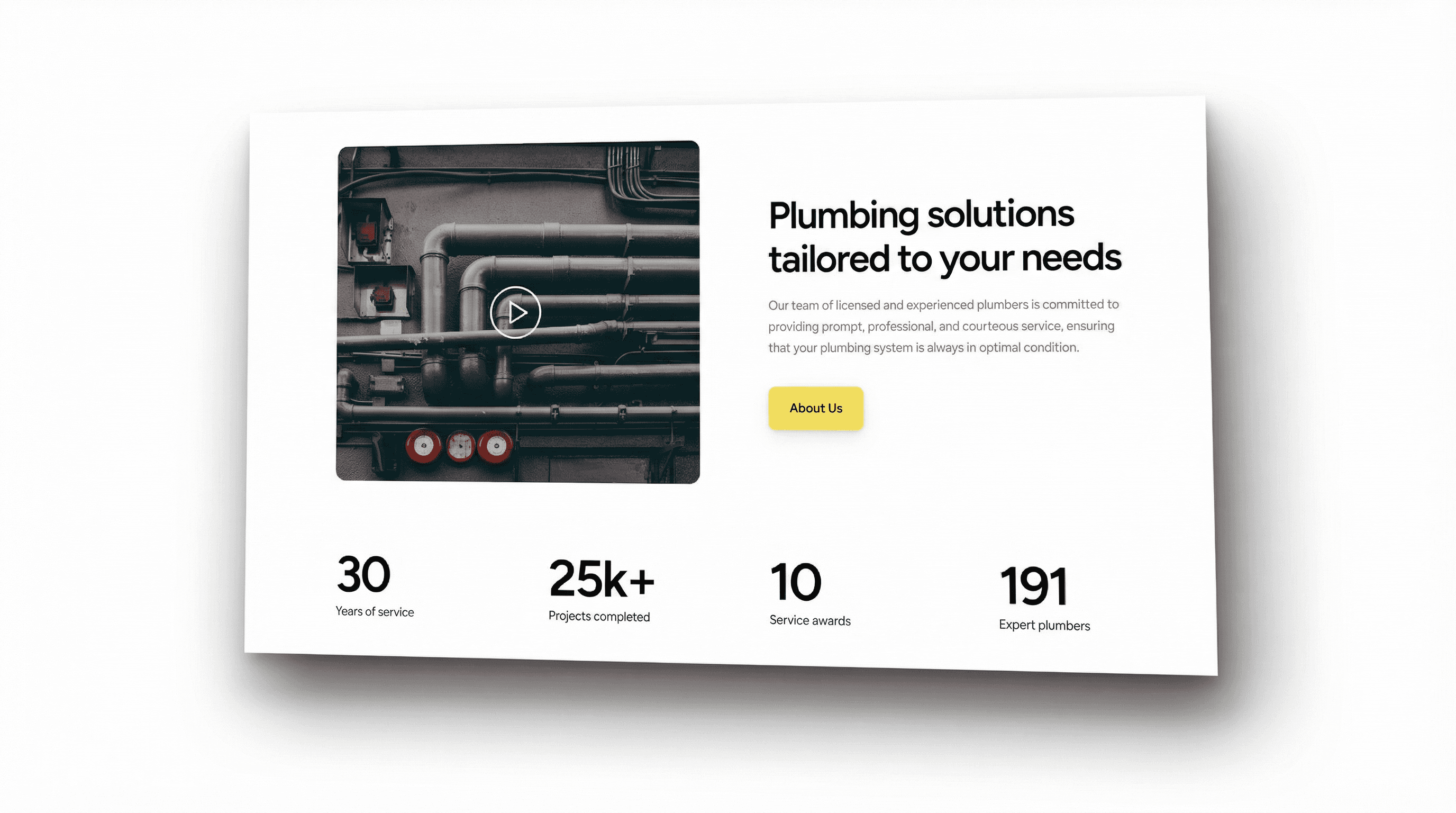 Halton Hills plumbing website - tailored solutions pipes stats years projects awards by DAWebDesigns