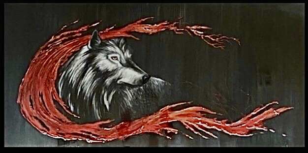 Toile qui met en scène un Loup
