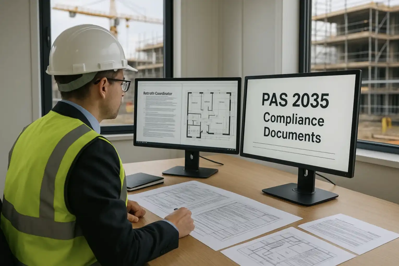 PAS2035 compliance documentation and certificates showing successful retrofit project completion and approval