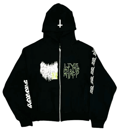 Ken Carson AGC Tour Zip-Up Hoodie – Live Chaos Front, Sleeve Logos