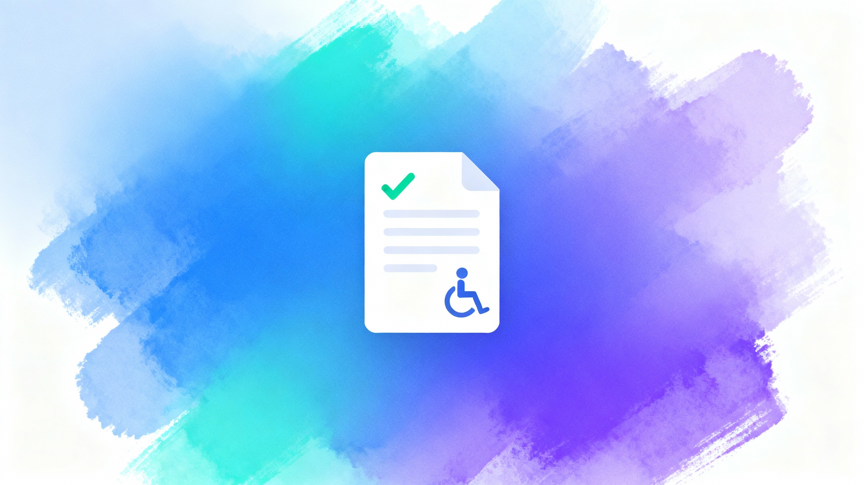 Multilingual document accessibility compliance: ADA Section 508 WCAG 2.1 level AA translated PDF icon with checkmark and wheelchair accessibility symbol on gradient background