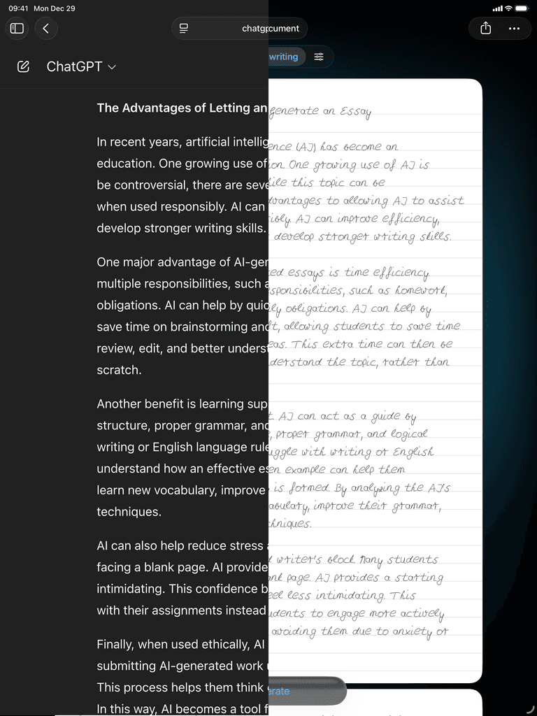 AI-generated ChatGPT text converted to handwritten notes in Conwrite