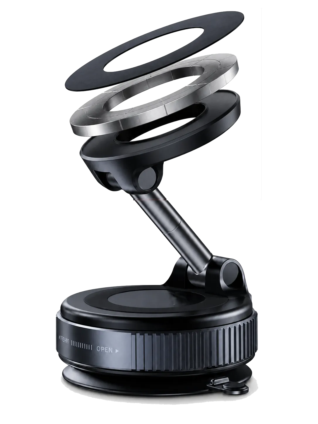 Exploded view - magnet ring, rotation joint, arm and suction base