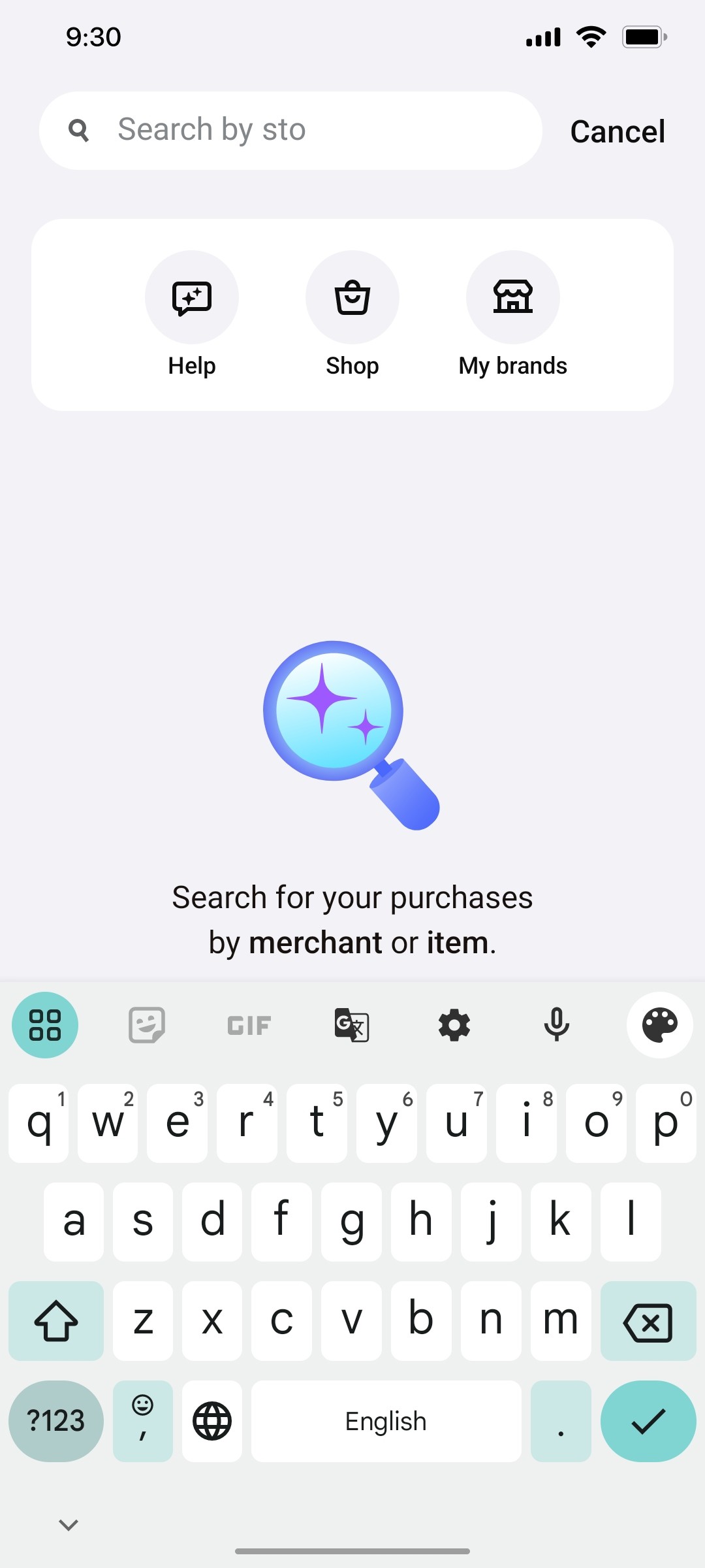Klarna Search Your purchage page Screen