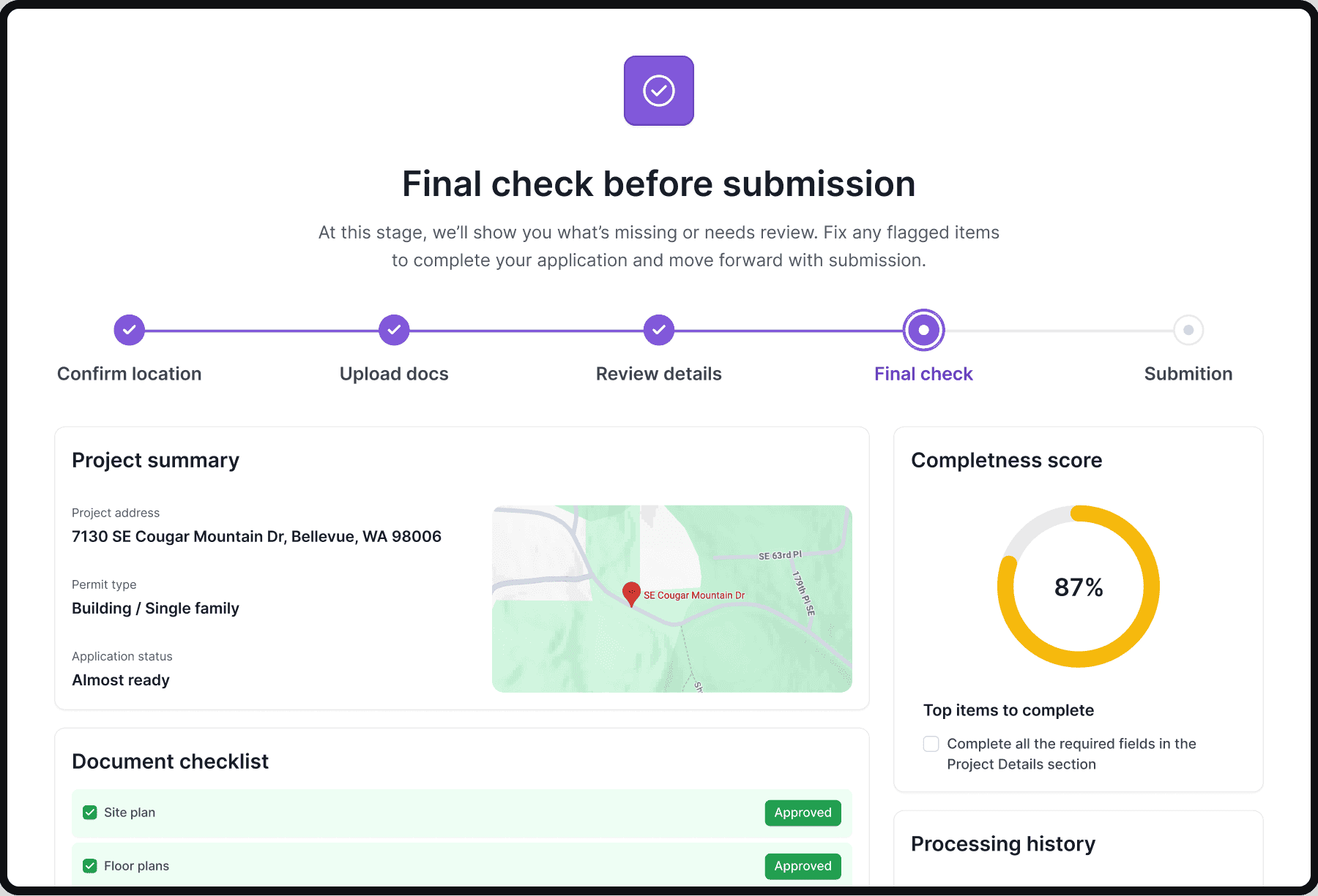 GovStream AI "Final check before submission" screen