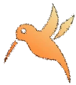 A simple orange silhouette of a bird in flight against a transparent background.