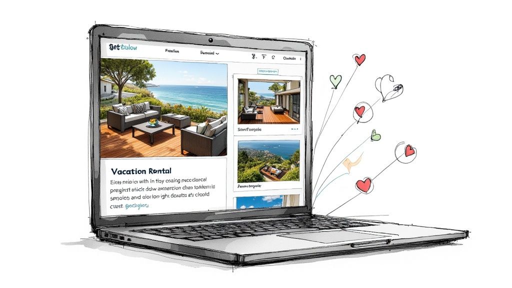 Bright, airy living room in a modern vacation rental, perfectly staged for guests.