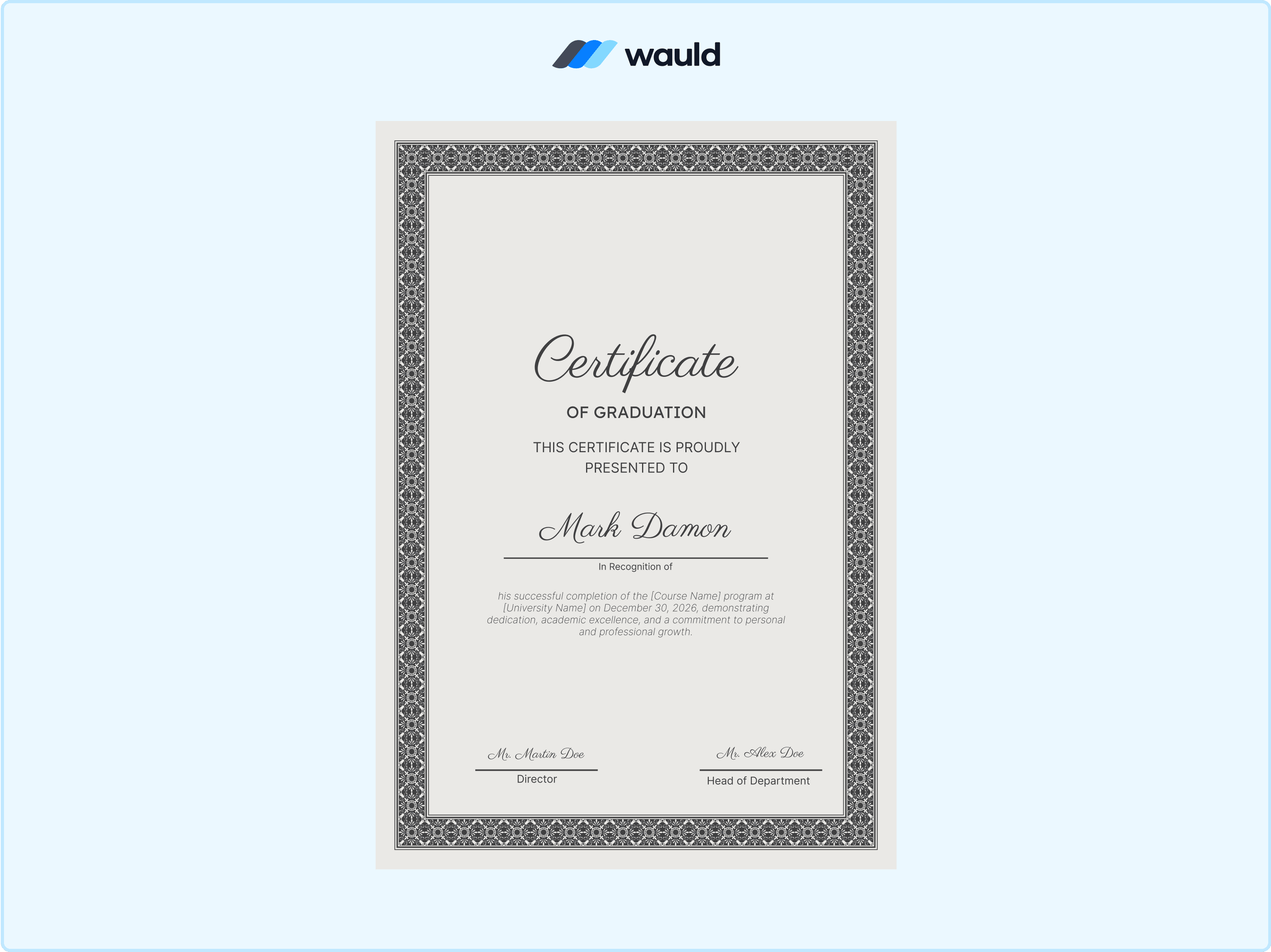 Wauld - Fine certificate of graduation template
