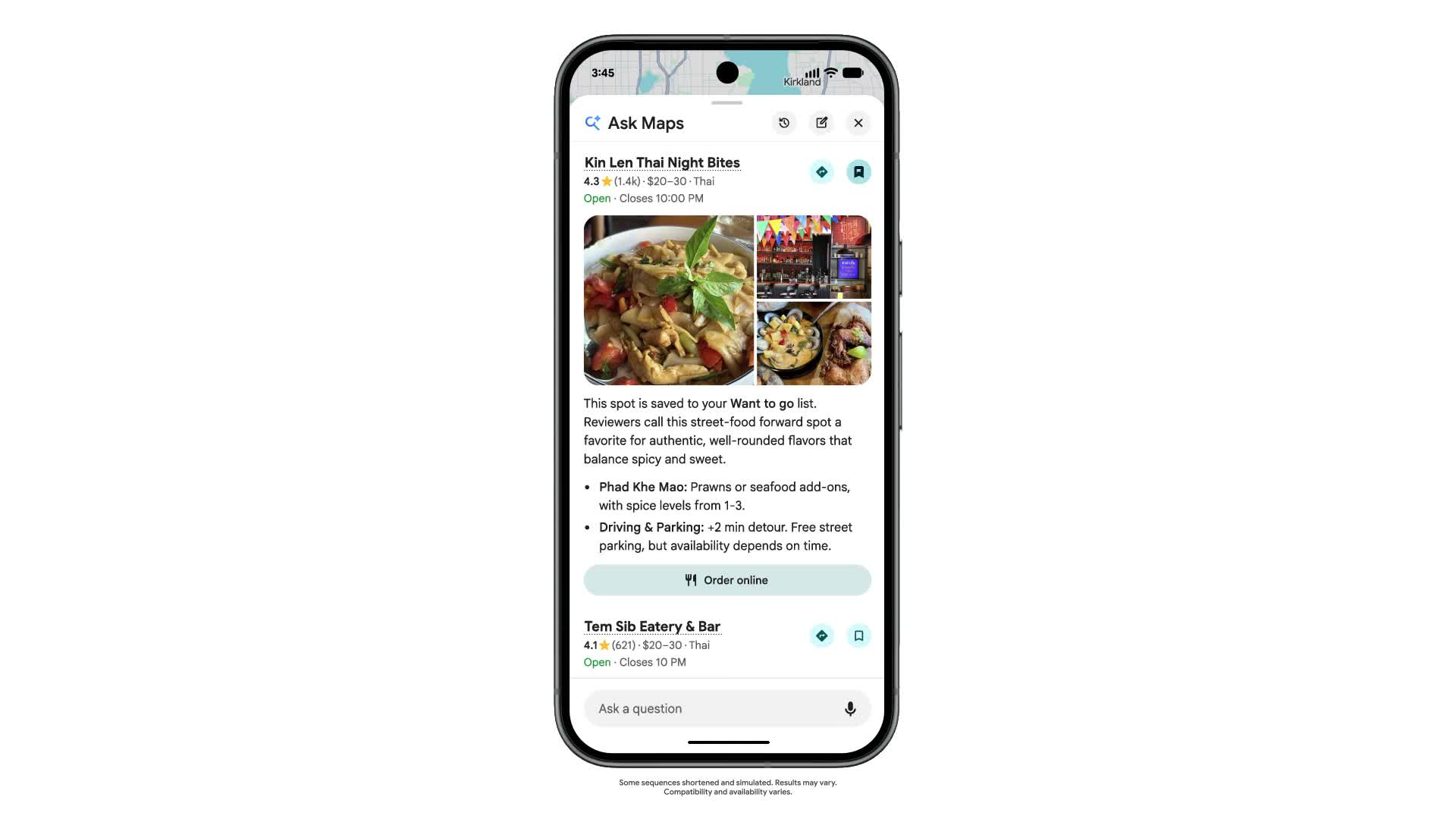Google demonstration of food ordering through Ask Maps