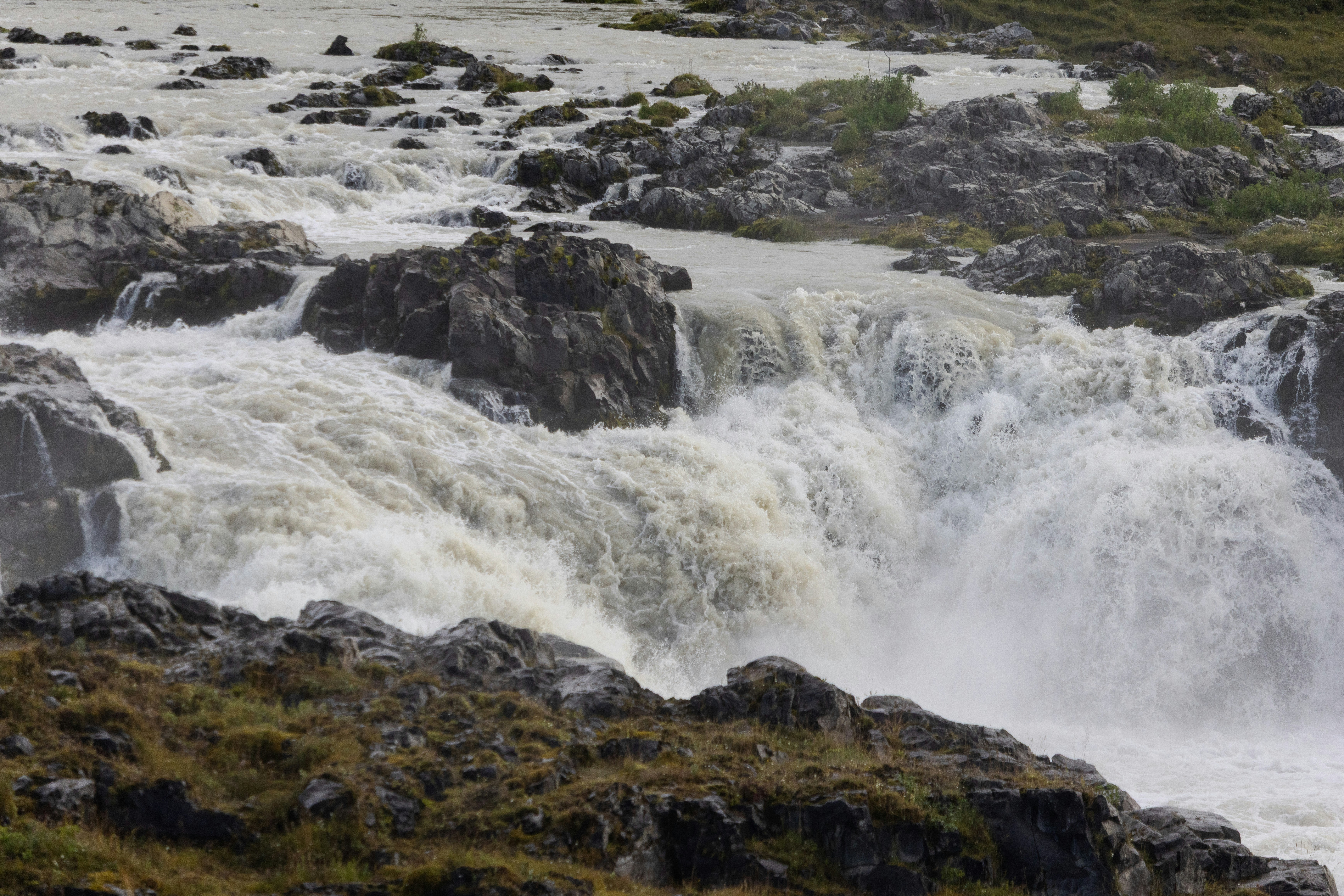Urriðafoss Waterfall with powerful gushing water in South Iceland.