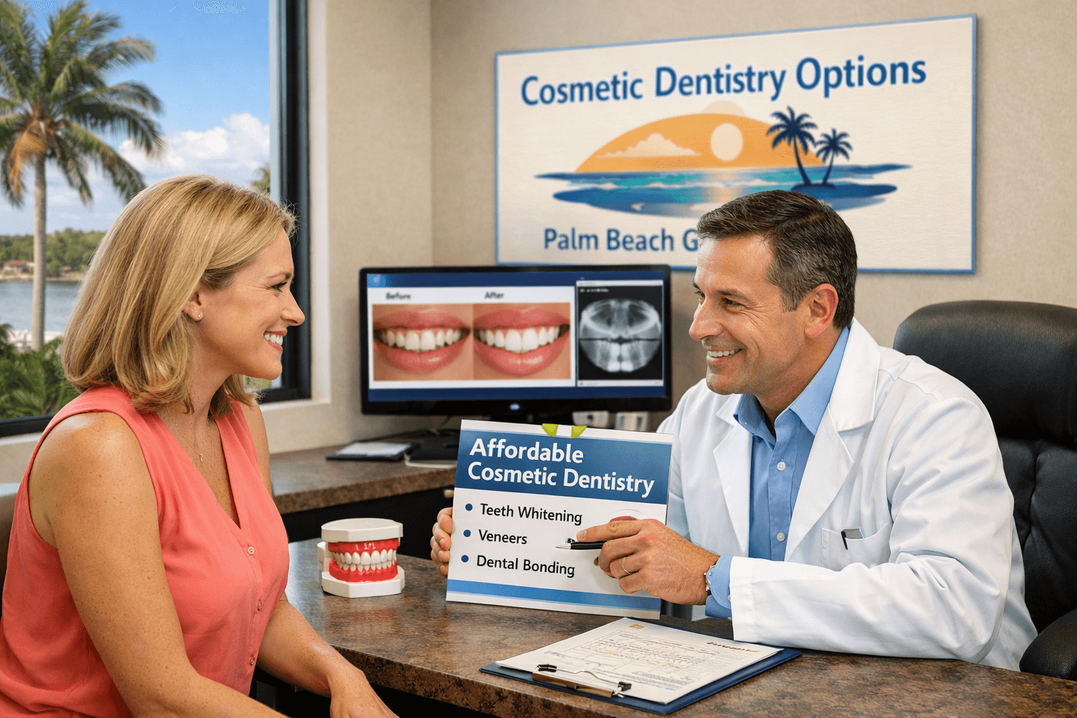 dentist consultation discussing affordable cosmetic dentistry options in palm beach gardens
