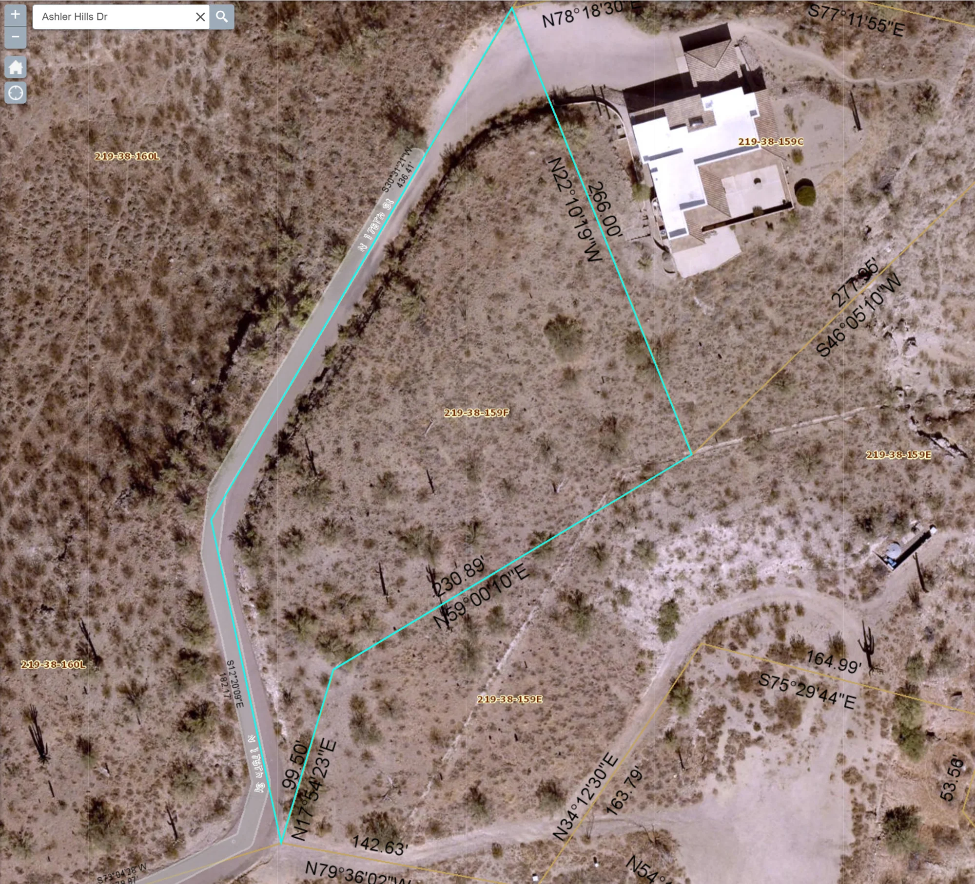 Aerial view of Rio Verde Mountain top site north of Fountain Hills for new house design by SpaceLineDesign.