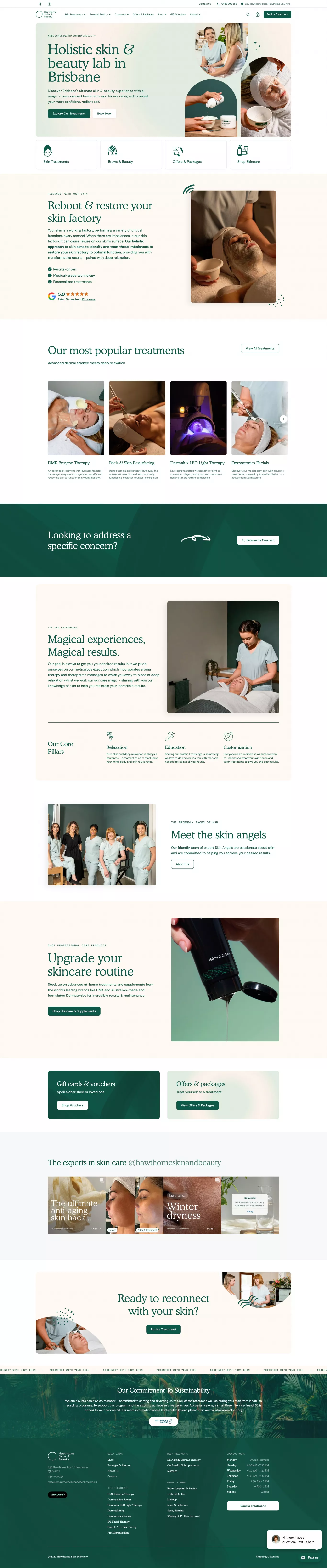 Hawthorne Skin & Beauty landing page screenshot showcasing Beauty and Local Business design