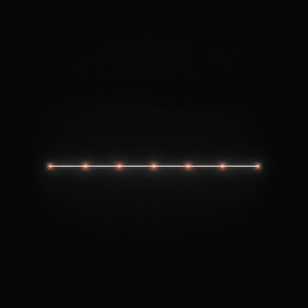 Single thin orange line crossing deep black void with five intersection points along its length