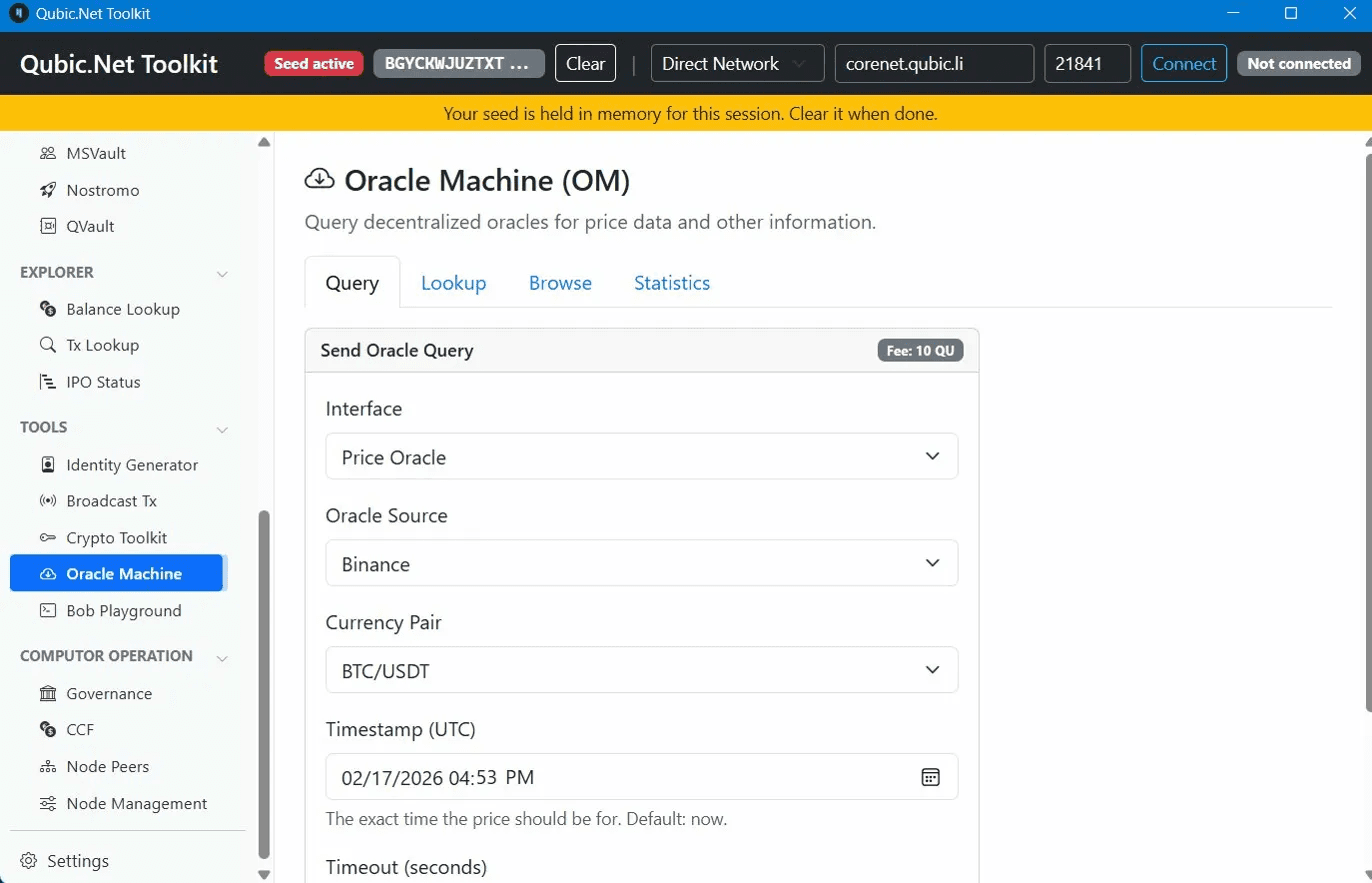 Full Oracle Machine query form showing all fields