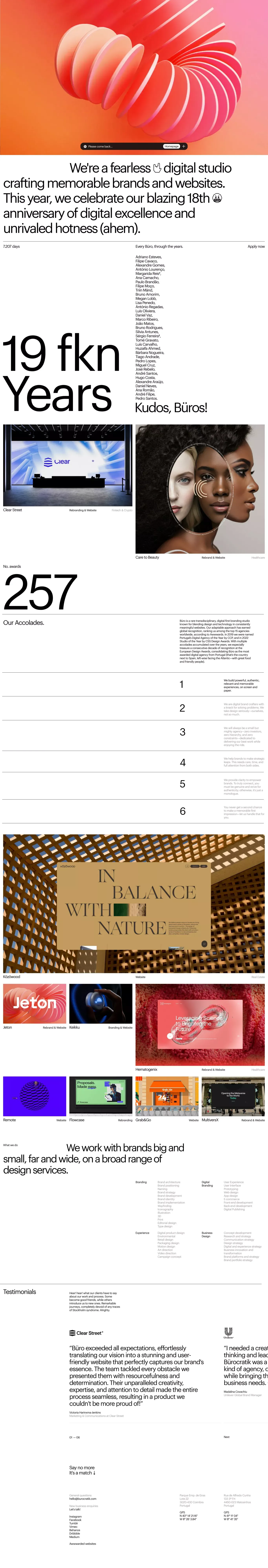 We are Büro portfolio page screenshot showcasing Design and Tech design