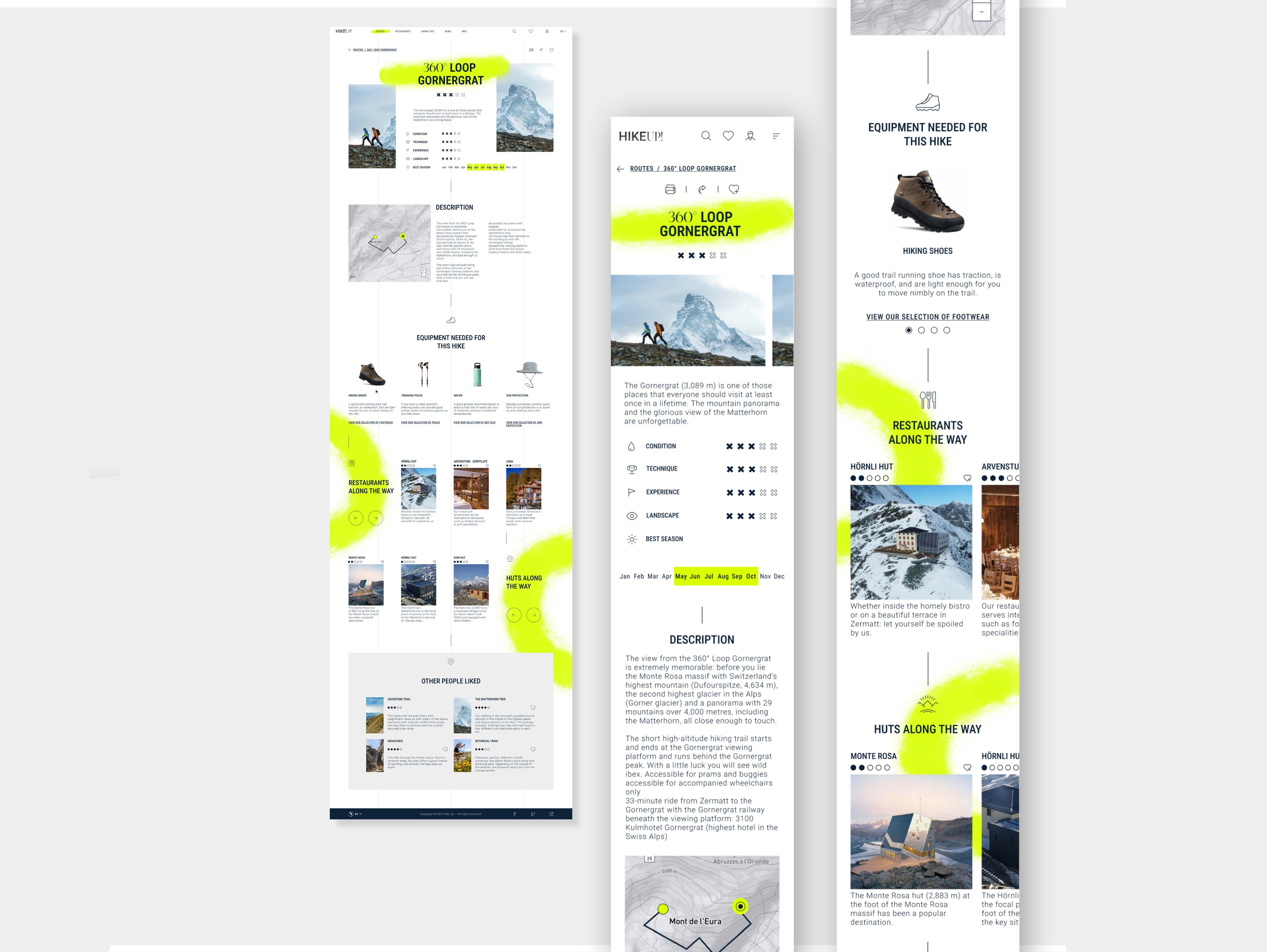 Pages mobiles du site Hiking Limited UX UI 