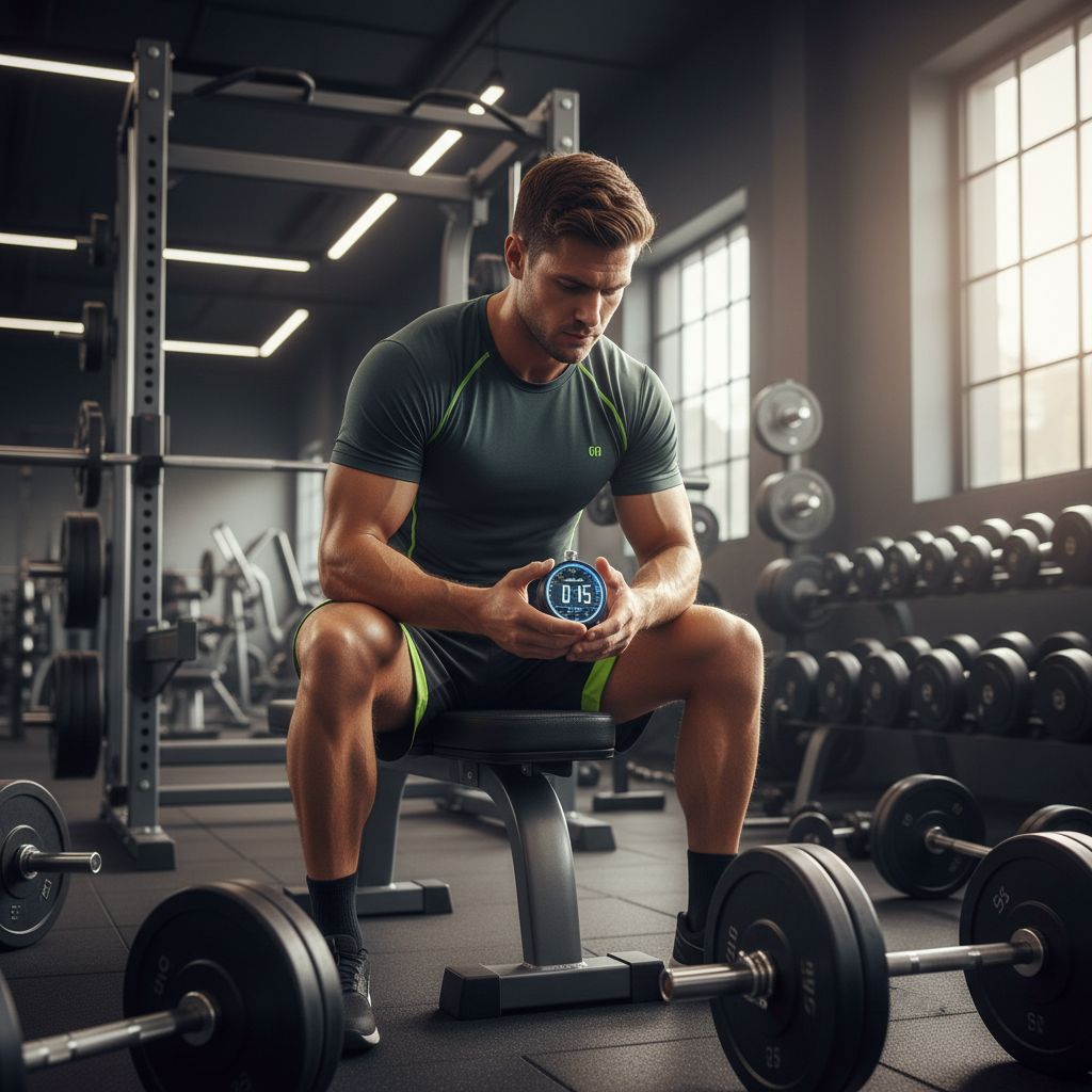 Fitness athlete timing rest period between workout sets