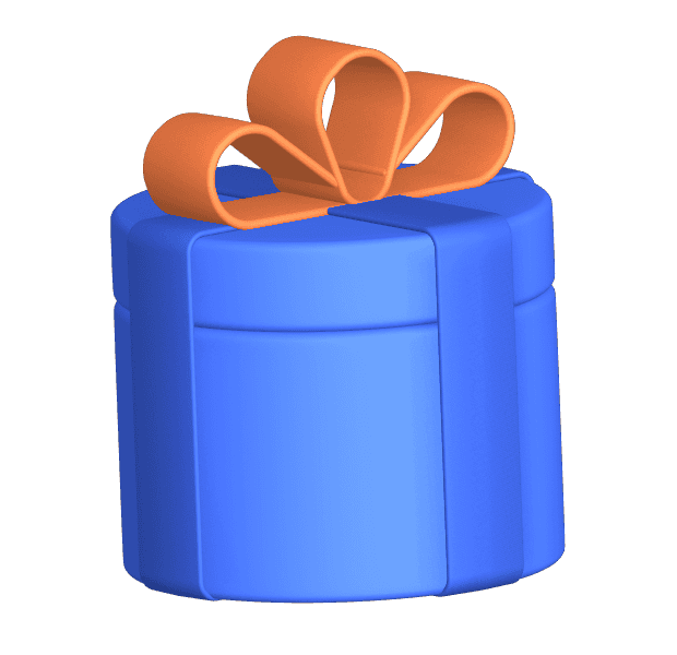 3D blue gift box with an orange ribbon