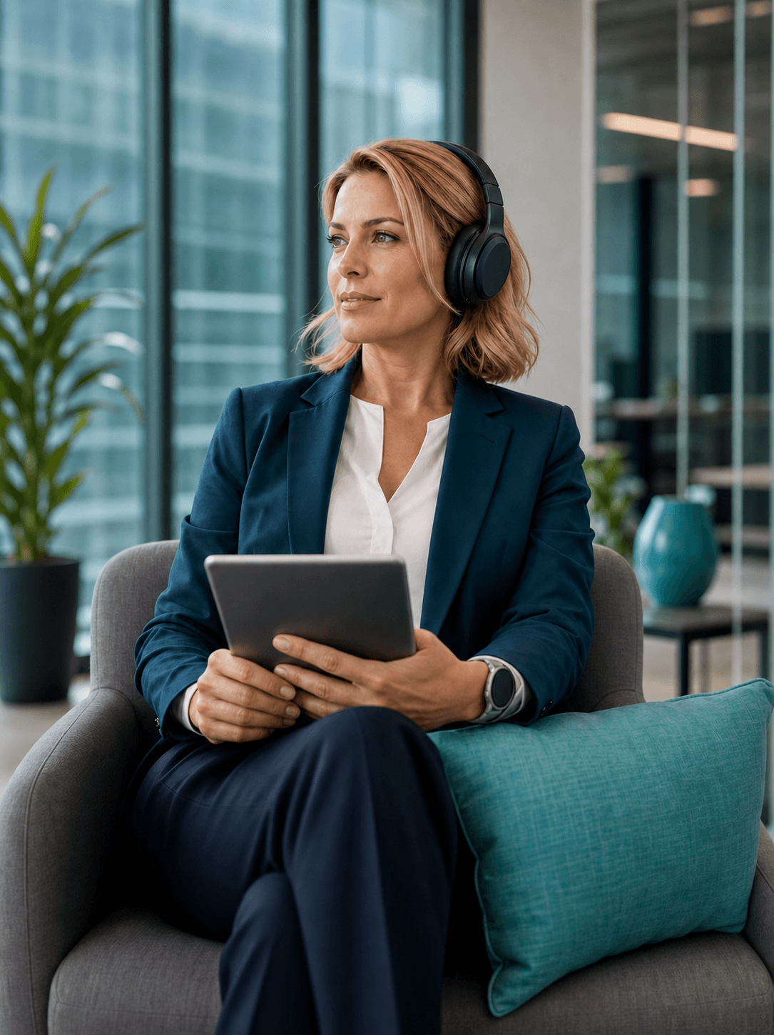 Business woman listener portrait