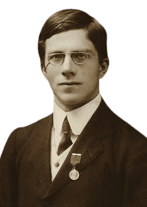 Statistician and geneticist Ronald A. Fisher is shown in this vintage portrait wearing glasses, a dark suit, and a tie, with a medal pinned to his chest. Known for his foundational work in statistics and genetics, Fisher developed key methods in experimental design and hypothesis testing, and is often regarded as a pioneer of modern statistical science.