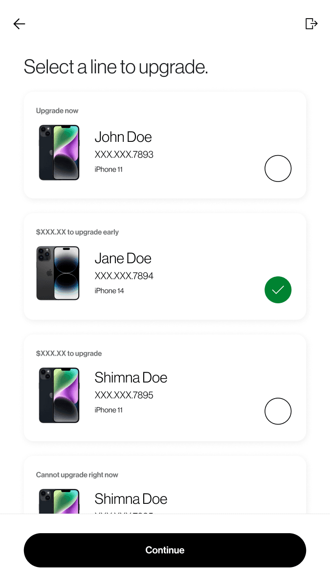 Select a line to upgrade, with eligibility per line