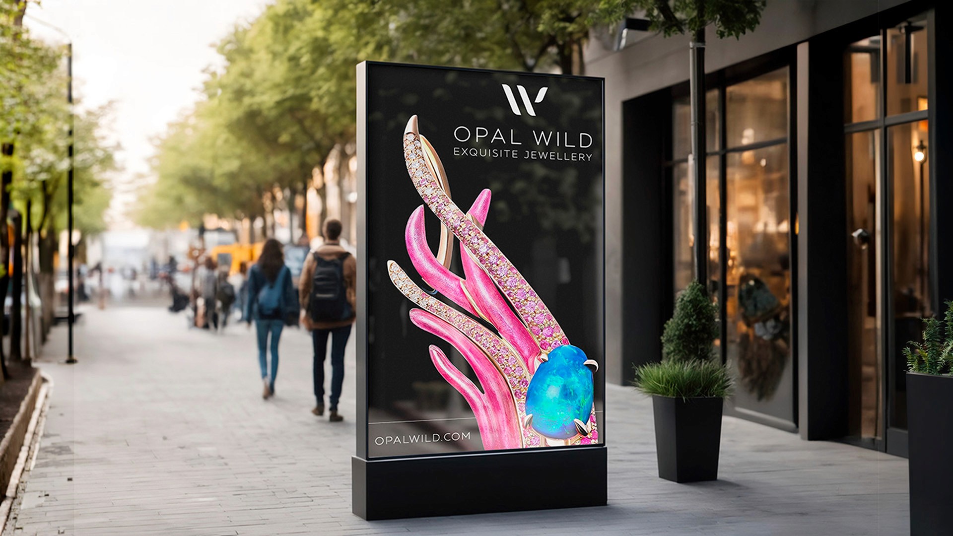 Opal Wild premium jewellery brand digital street billboard mock up