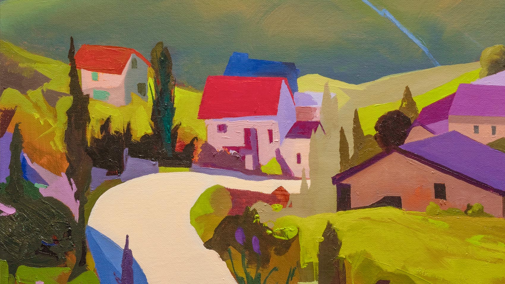 a closeup of the tuscan painting showcasing vibrant use of cloor and brush strokes