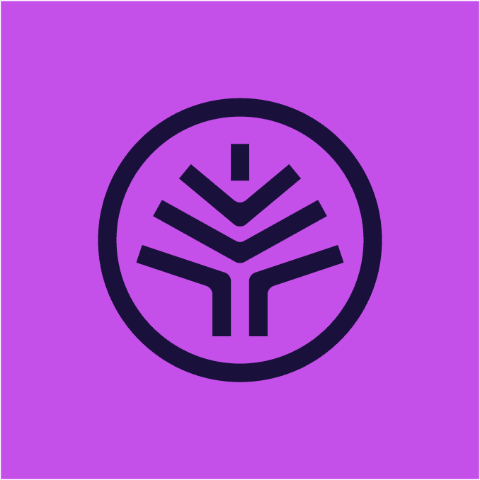 A circular icon representing 'Wired Roots' in deep navy-blue, set against a vibrant purple background. The logo consists of an abstract, tree-like design composed of three symmetrical, upward-pointing branches that converge into a central vertical line, resembling both tree roots and circuit paths, symbolizing the brand’s connection between technology and organic growth. The design is enclosed within a navy-blue circle, enhancing its bold and modern aesthetic.