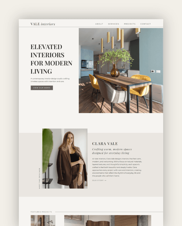 Vale template home page