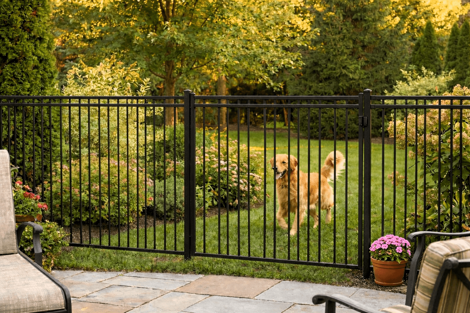 Close-up of the Haven flush-bottom rail showing the seamless, zero-gap connection to the bottom picket.