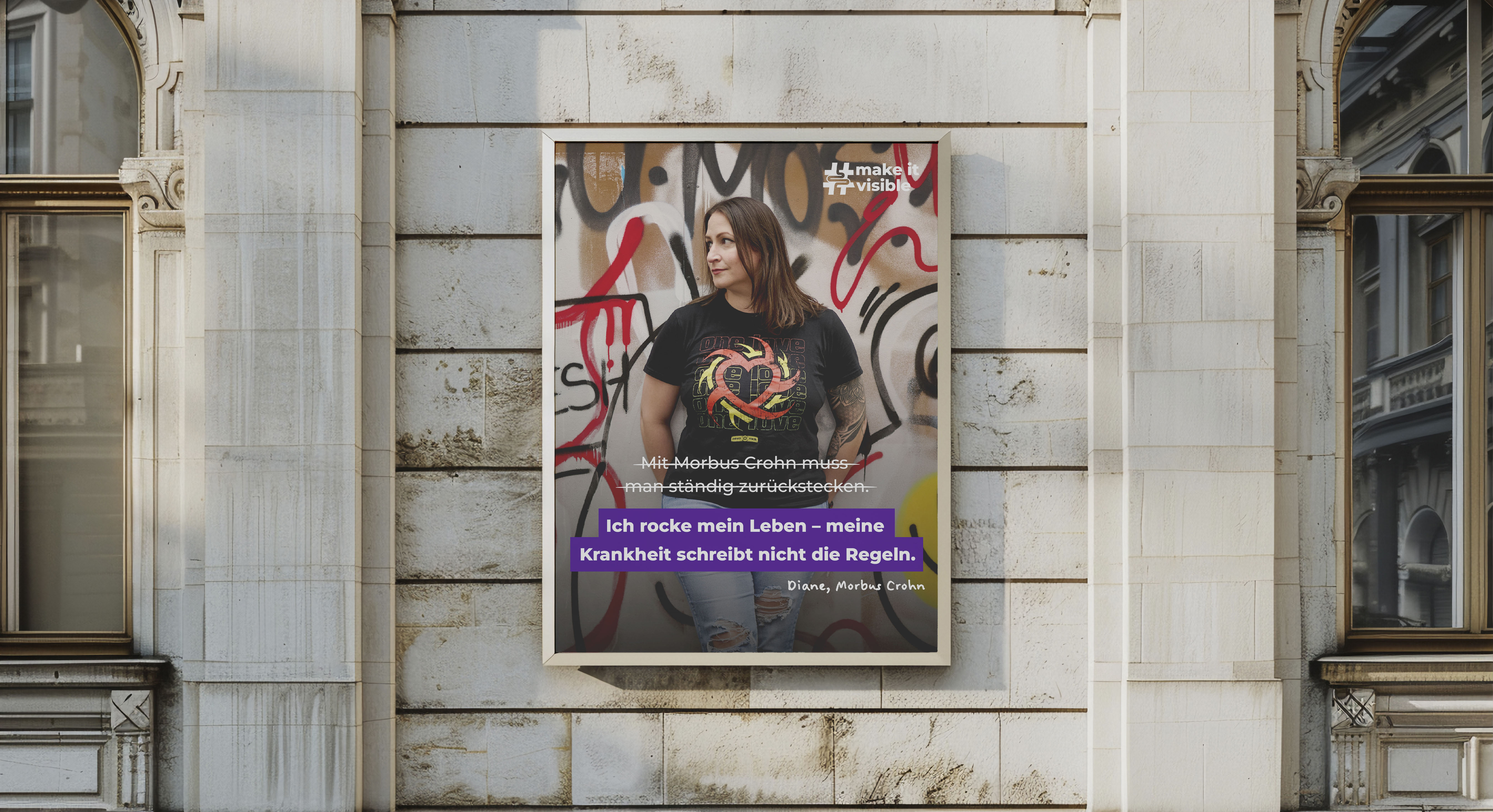 Poster of the Make it Visible campaign on a house